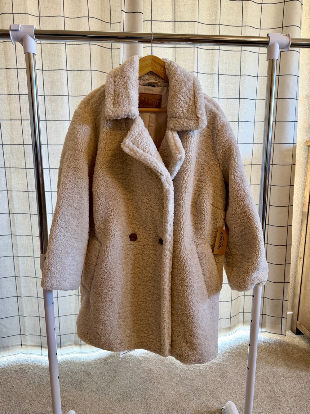 Bearpaw Sherpa Teddy Coat 1X Cream Beige Double Breasted